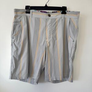 Lululemon Men's Kahuna Shorts Striped Gray Retro Comic Cartoon Trim Beachy Sz 38
